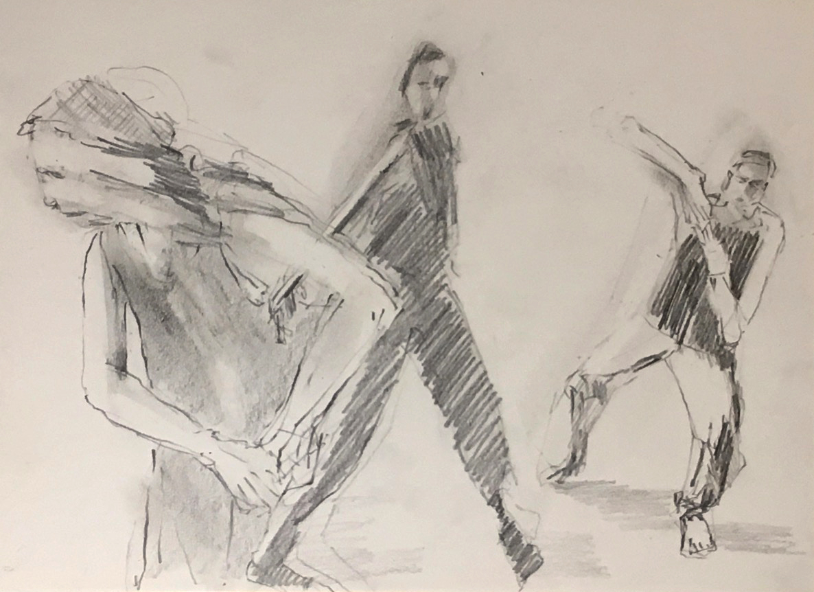 drawing of someone dancing the 5Rhythms Open Floor having a freedom liberating dance